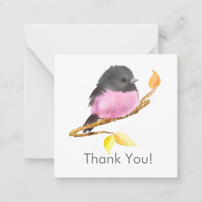 Cute Pink Robin Bird Thank You Note card (Front)