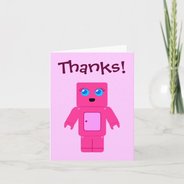 Cute Pink Robot Thank You Cards (Front)