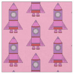 Cute Pink Rocket Ship Girl Kids Pattern Fabric