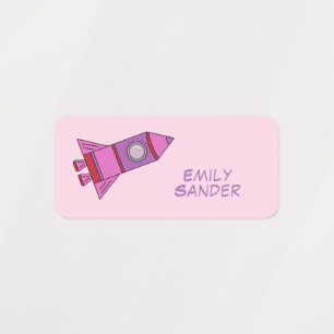 Cute Pink Rocket Ships / Kids' Labels with Name