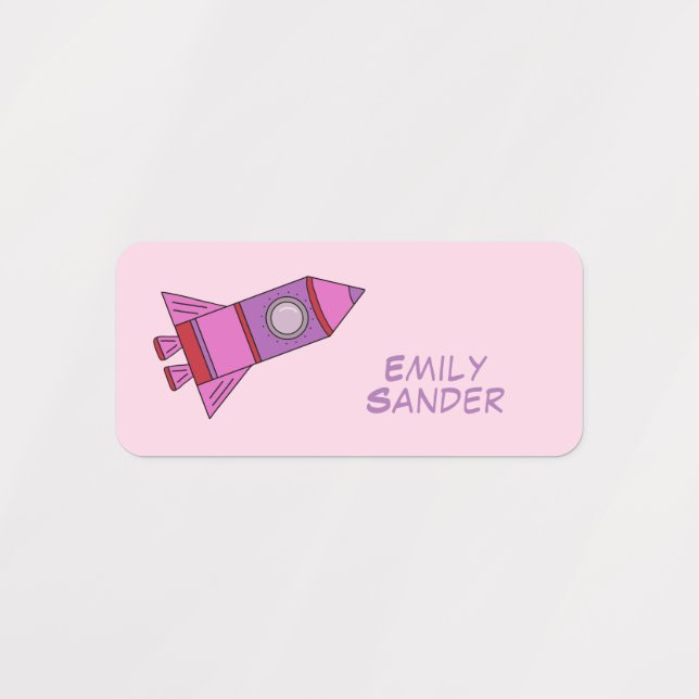 Cute Pink Rocket Ships / Kids' Labels with Name (Design 1)