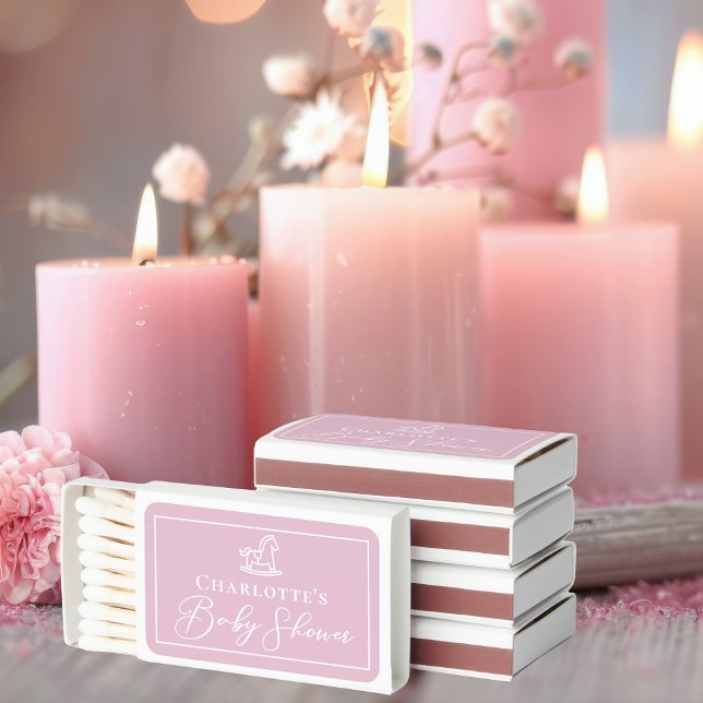 Cute Pink Rocking Horse Baby Shower Custom Matchboxes (Creator Uploaded)