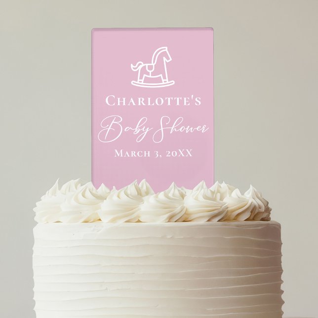 Cute Pink Rocking Horse Custom Baby Shower Cake Topper (Creator Uploaded)