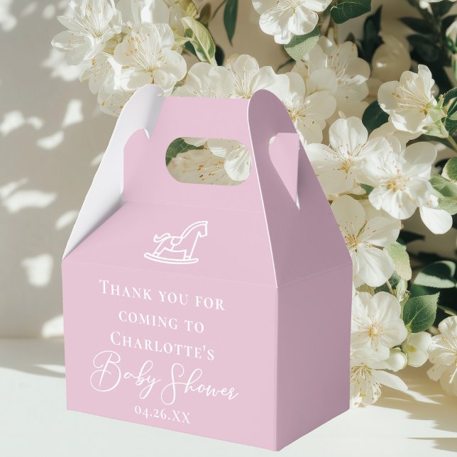 Cute Pink Rocking Horse Custom Baby Shower Favor Boxes (Creator Uploaded)