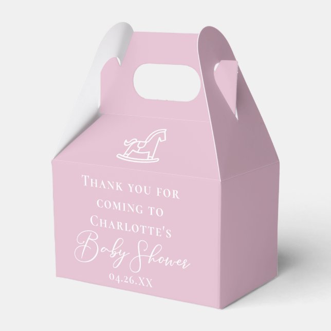 Cute Pink Rocking Horse Custom Baby Shower Favor Boxes (Front Side)