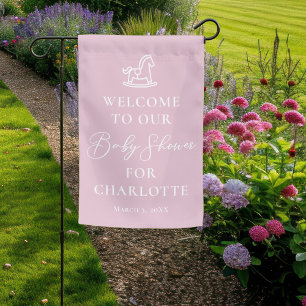 Cute Pink Rocking Horse Custom Baby Shower Garden Flag