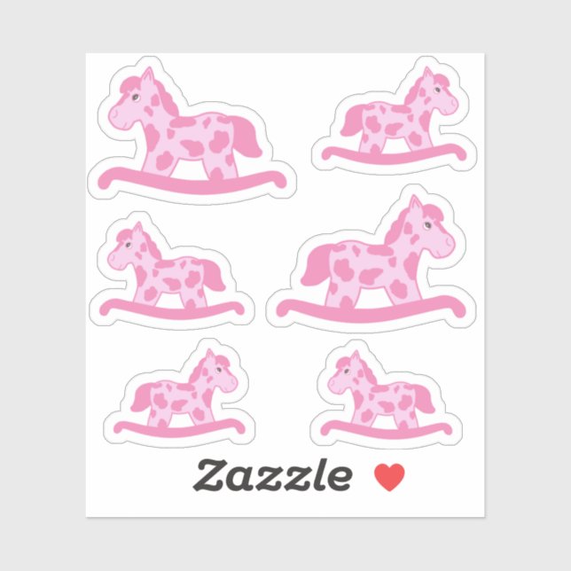 Cute Pink Rocking Horse Drawing Kids Sticker (Sheet)