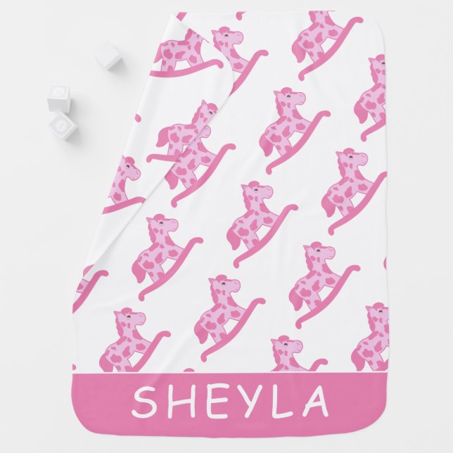 Cute Pink Rocking Horse Pattern Baby Girl Baby Blanket (In Situ)