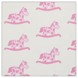Cute Pink Rocking Horse Pattern on White Fabric