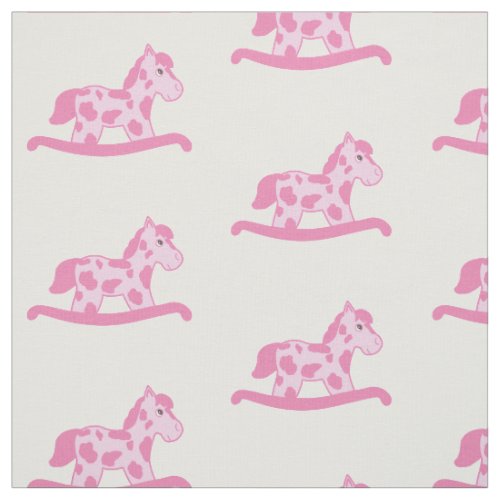 Cute Pink Rocking Horse Pattern on White Fabric