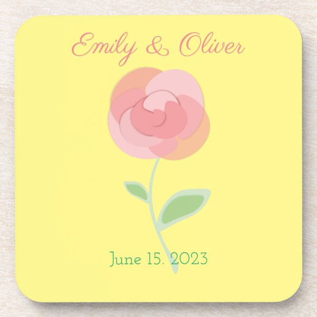 Cute pink rose design in a modern style beverage coaster (Front)