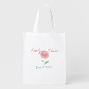 Cute pink rose design in a modern style grocery bag
