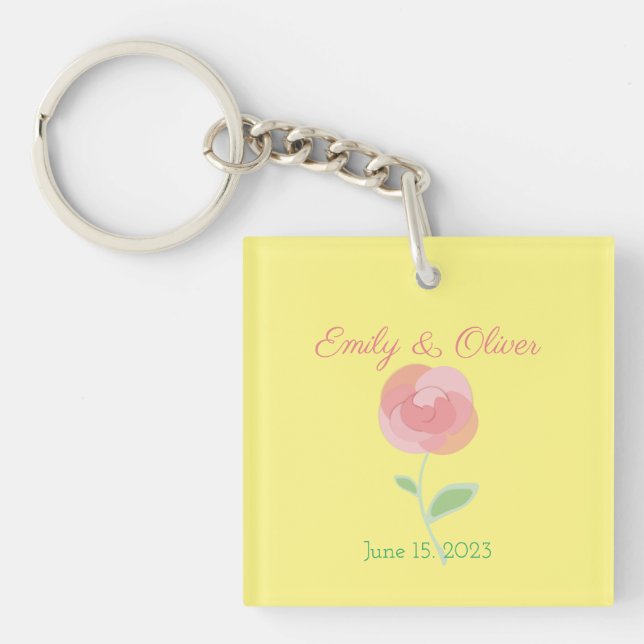 Cute pink rose design in a modern style keychain (Front)