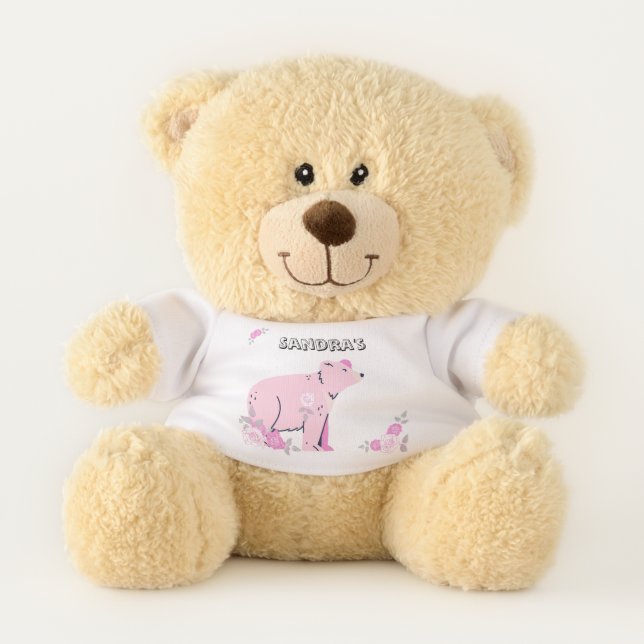 Cute Pink Rose Floral Mama Bear Cub Baby gift (Front)