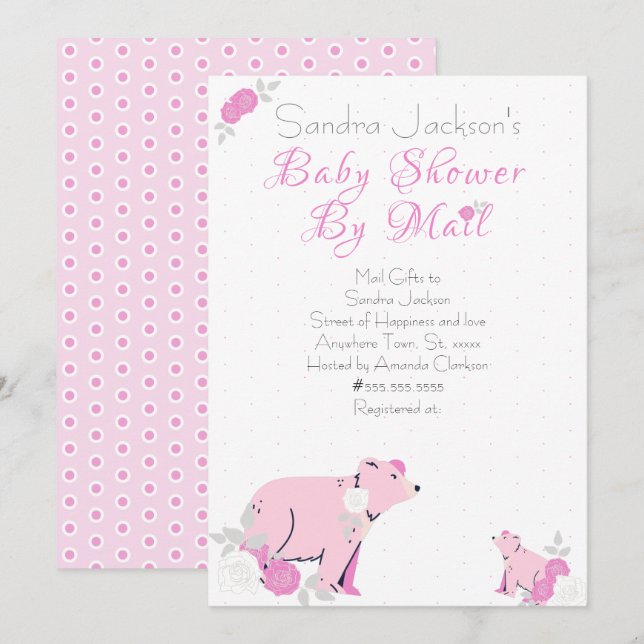 Cute Pink Rose Floral Mama Bear Cub Baby shower Invitation (Front/Back)