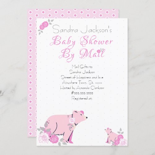 Cute Pink Rose Floral Mama Bear Cub Baby shower Invitation