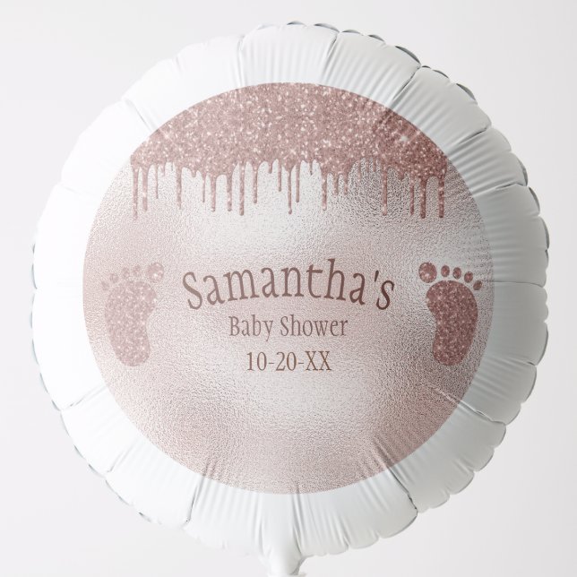 Cute Pink Rose Gold Glitter Baby Feet Baby Shower Balloon (Front)