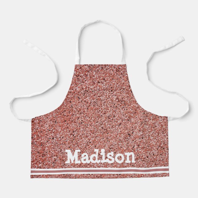 Cute Pink Rose Gold Glitter Girls Personalized Apron (Front)