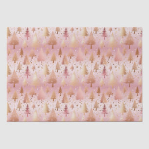 Cute Pink Rose Gold Trees Festive Pattern Tissue Paper