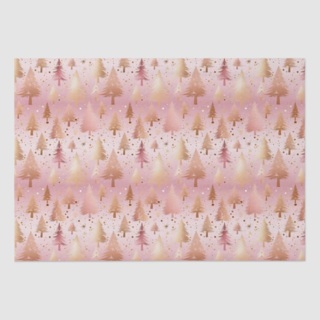 Cute Pink Rose Gold Trees Festive Pattern Tissue Paper (Front)