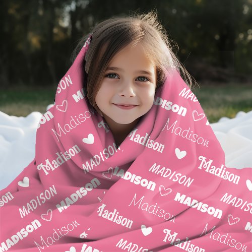 Cute pink rose repeating name personalized girly fleece blanket