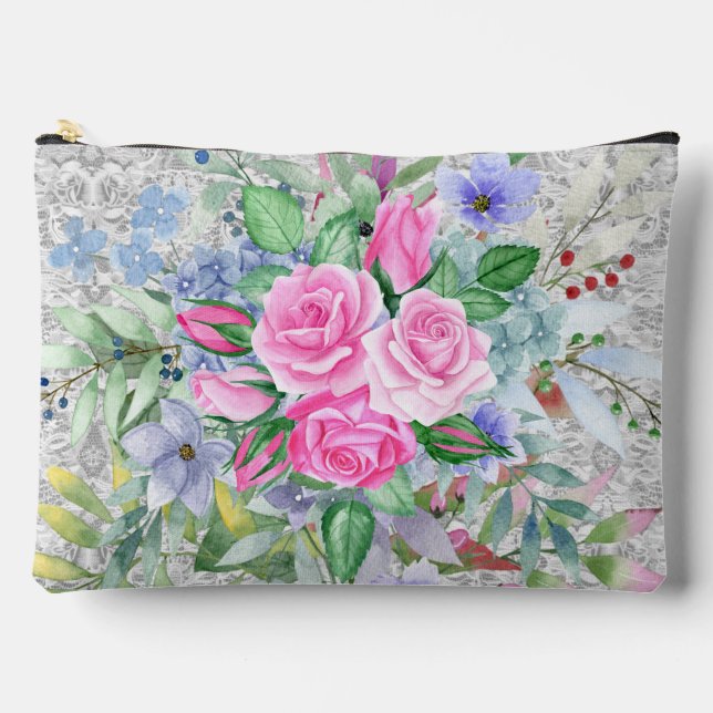 Cute Pink Roses Cosmetic Pouch (Front)