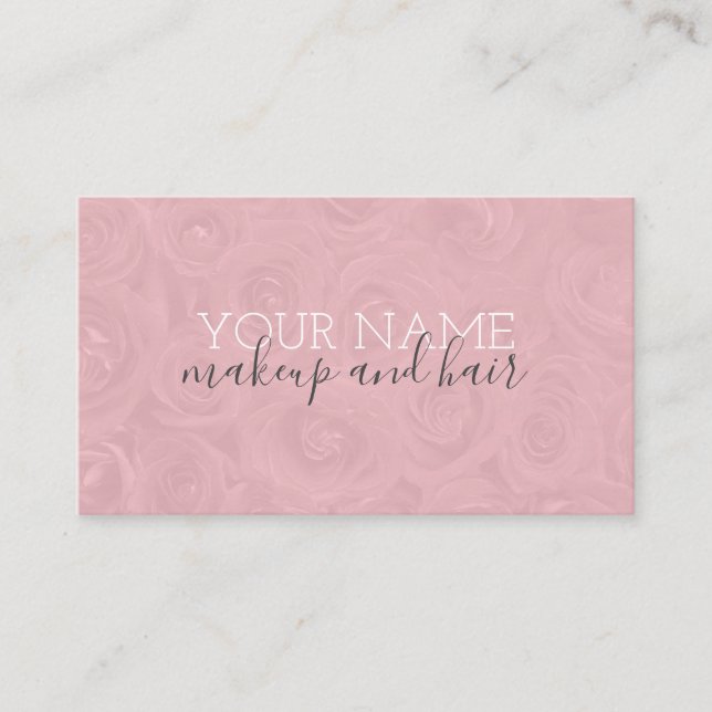 Cute Pink Roses Hair and Makeup Business Card (Front)