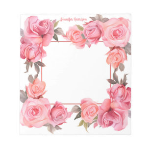 Cute Pink Roses Watercolor for Valentine's Day Notepad