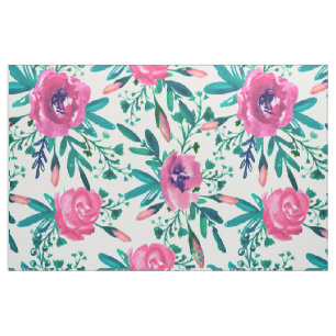 Cute Pink Roses With Green Leafs Fabric