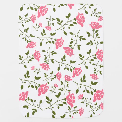 Cute Pink Roses With Green Leafs Stroller Blanket