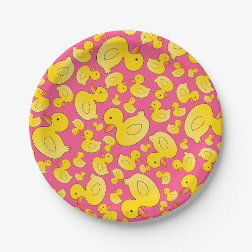 Cute pink rubber ducks paper plates