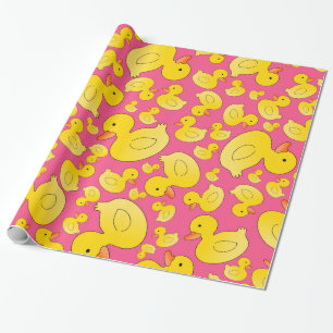 Cute pink rubber ducks wrapping paper