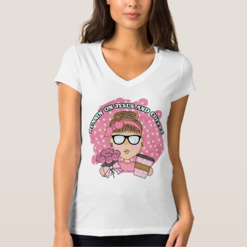Cute Pink Running on Jesus and Coffee Christian T_Shirt