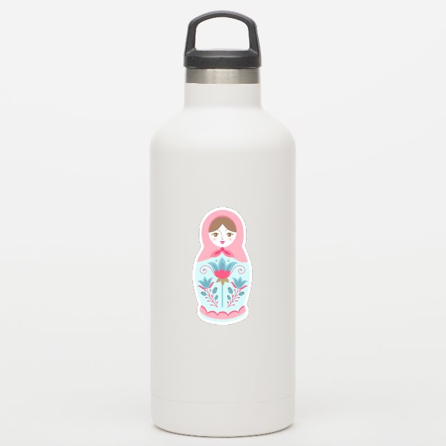 Cute Pink Russian Nesting Doll Sticker (Waterbottle)