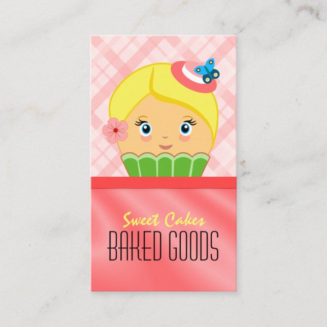 Cute Pink Salmon Blonde Cupcake Baker Bakery Business Card (Front)