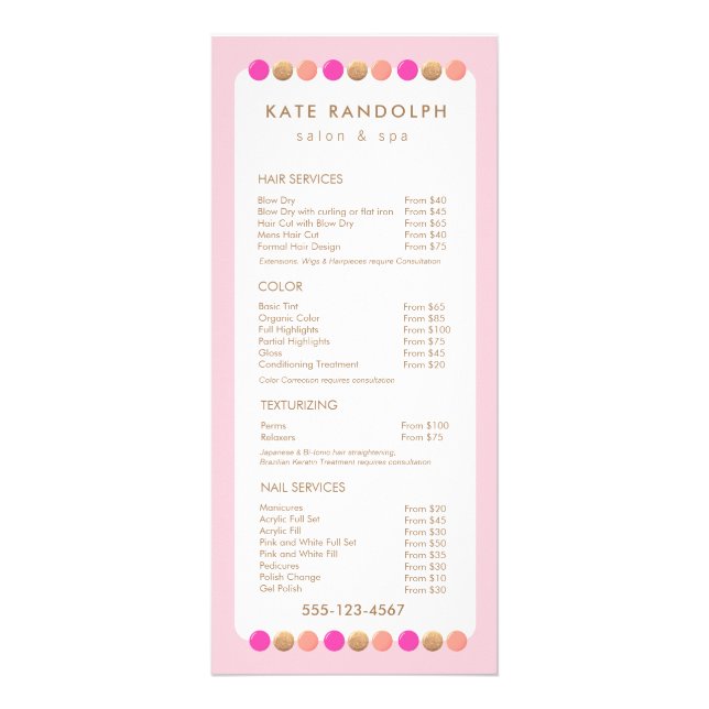 Cute Pink Salon Price List Service Menu (Front)