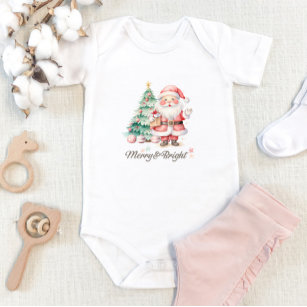 Cute Pink Santa and Christmas Tree Baby Bodysuit