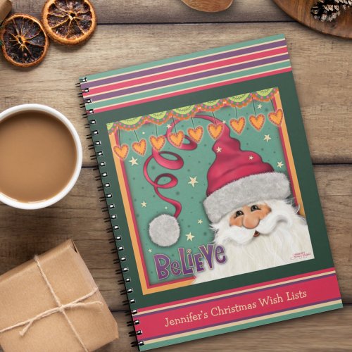 Cute Pink Santa Believe Christmas Kids Wish List  Notebook