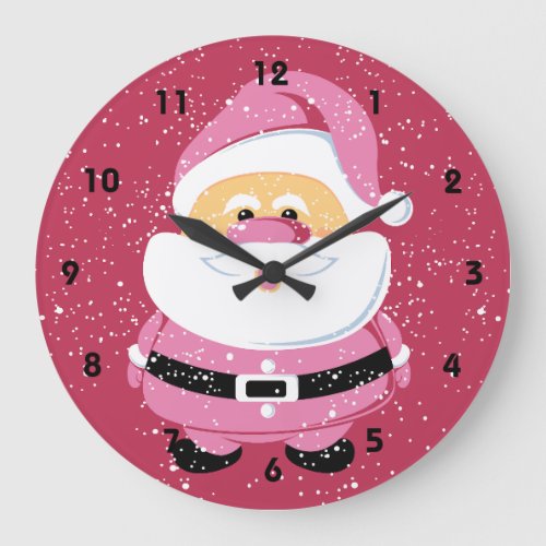 Cute pink Santa Claus and snow Christmas holiday Large Clock