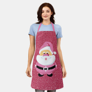 Cute pink Santa Claus and snowflakes Christmas Apron