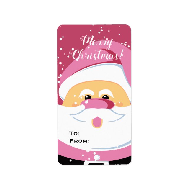 Cute pink Santa Claus custom label gift tag (Front)