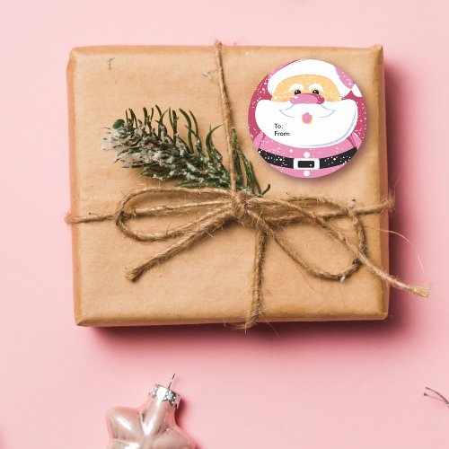 Cute Pink Santa Claus custom sticker gift tag