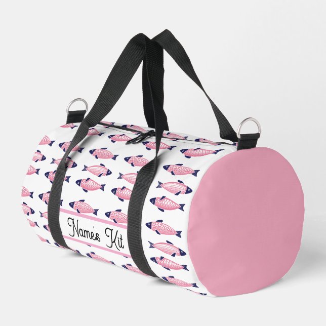 Cute Pink Sardine Pattern  Duffle Bag (Left Corner)