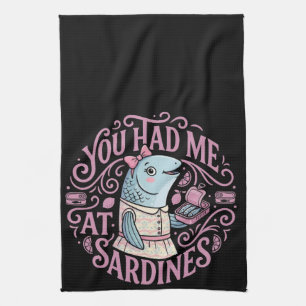 Cute Pink Sardines Cartoon Quote Kitchen Towel