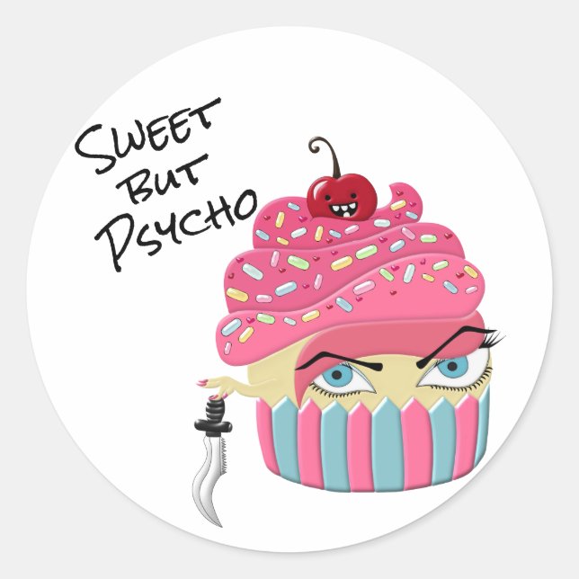 Cute Pink Scary Kawaii Cupcake Halloween Party Classic Round Sticker (Front)
