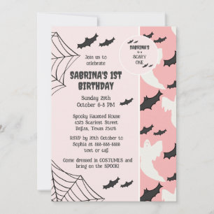 Cute Pink Scary one Halloween Birthday Invitation