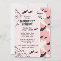 Cute Pink Scary one Halloween Birthday Invitation