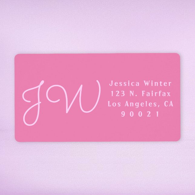 Cute Pink Script Monogrammed Address Shipping Label (Creator Uploaded)