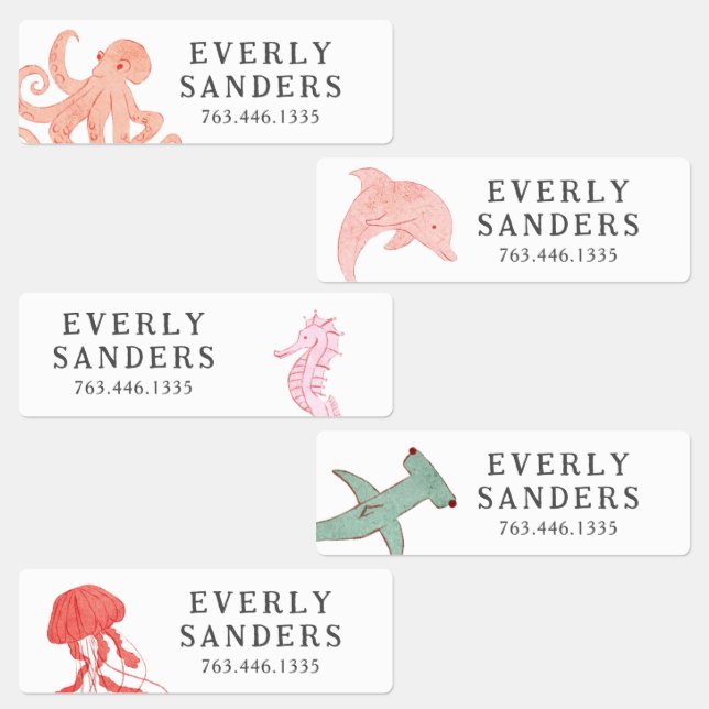 Cute Pink Sea Animals  Kids' Labels (Group)