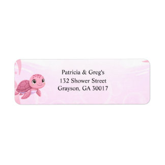 Cute Pink Sea Turtle Girl Baby Shower Label